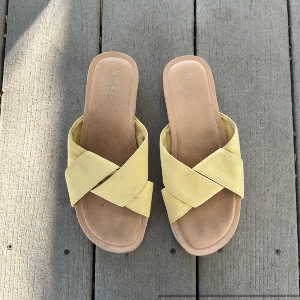 Yellow Crisscross Slide Sandals